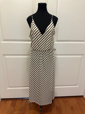 H&M Black & White Striped V-Neck Spaghetti Strap Maxi Dress